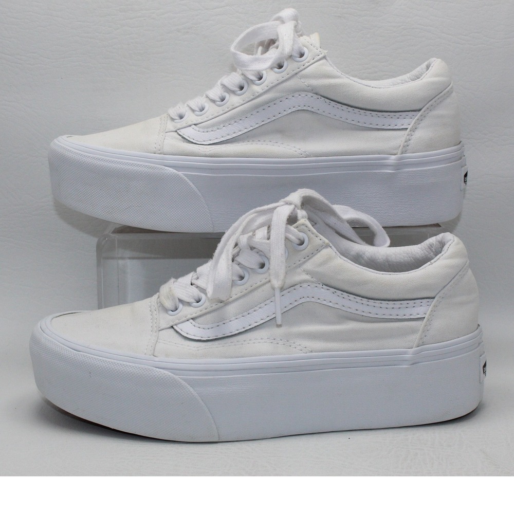 Vans Old Skool Stacked Platform Sneakers White Canvas Womens 8 Mens 6.5 721356